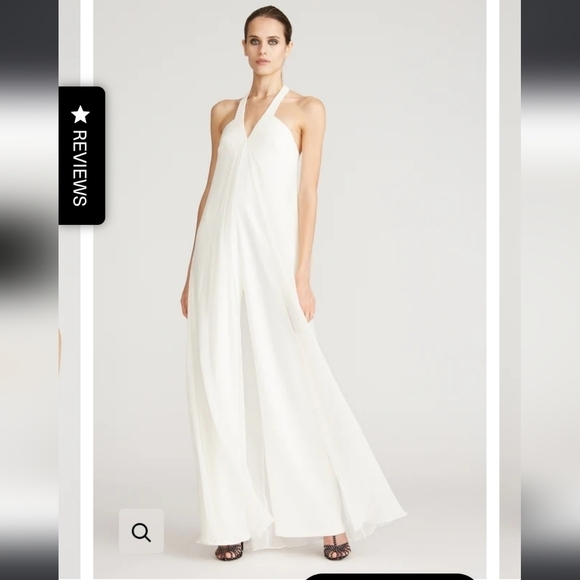 HALSTON Ori Crepe/Chiffon Halter Wideleg Jumpsuit NWT - Picture 5 of 16